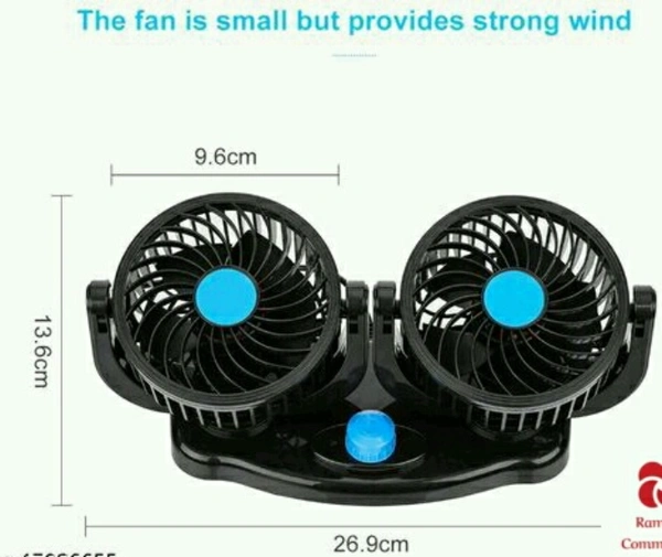 Car Dashboard Fan with Dual Head - 4 INCH, Black